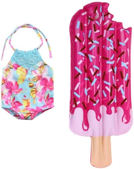 Miniatura 2 de Sophia's Traje de baño con estampado floral aguamarina y estampado de paletas inflables para piscina, juego de accesorios de playa para muñecas de