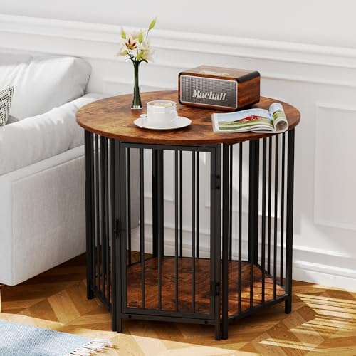 Dog Crate Furniture, Hexagonal Wooden Pet House Dog Crate End Table, Indoor Decorative Dog Kennel Furniture, for Small and Medium Dogs, Cute Puppy Cage Furniture, Rustic Brown - Image 4