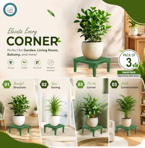 Image of DVI Heavy Duty Green Plant Stand | Pack of 3 | Strong, Durable, Rust-Proof | Supports Up to 200 Kg | Indoor & Outdoor Use | Pot Stand for Big Size Plants | All Weather Resistant Pot Stand