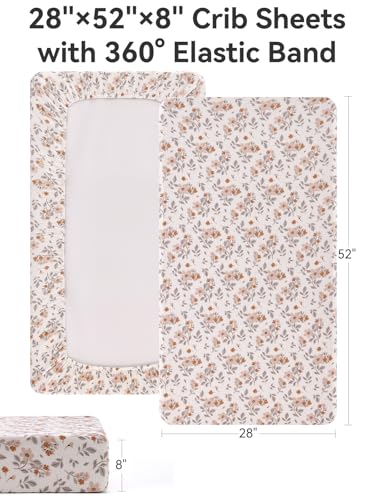 Image of TILLYOU 2 Pack Muslin Crib Sheets for Boys and Girls, 100% Cotton Fitted Crib Sheet for Toddler 52 inchx28 inch Standard Crib Mattress, Yellow Flower