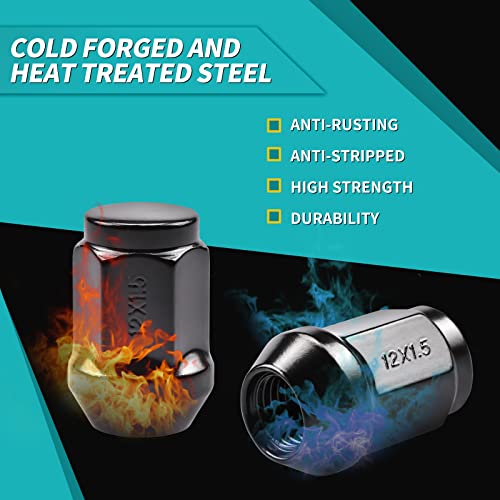 ZOFFI M12 x 1,5 schwarze Acorn Seat Radmuttern passend für die meisten Ford Fiesta Focus Fusion Alufelgen – 20Stück-Pack solide geschlossene M12 x 1,5 Radmuttern