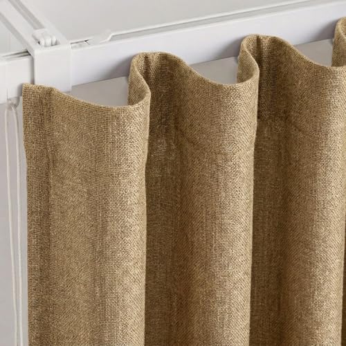 Image of FRESH FROM LOOM Jute Light Block 8 ft Parde | 8 ft Door Curtains for Slider Track | Non-Ring Curtains | Non-Ring Curtains | S-Wave Pleat | Door parda | Parde (Size - 8ft, Natural Jute, 2pc)