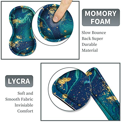Keyboard Wrist Rest Bar+ Round Mouse Pad + Wrist Rest Support Pad+ Matching Coaster, Ergonomic Gel Memory Foam Mouse Wrist Cushion Support Set For Gaming & Office，Green Gilt Marbling #TOP3