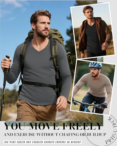 Riyiper 3 Pack Men's Thermal Shirts Long Sleeve V Neck Fleece Undershirts Basic Casual Winter Tops4