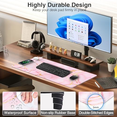 Image of Pink Marble Mouse Pad with 15W Wireless Charging, with 20W Adapter