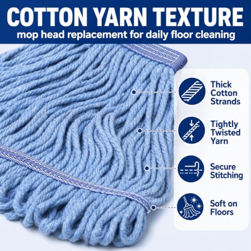 Image of 12 Pack Commercial Cotton Mop Head Replacement, Industrial Wet Mop Replacement Heads, Heavy Duty Loop-End Cotton String Mop Refill, Super Absorbent Floor Mop Head for Home, Garage & Commercial