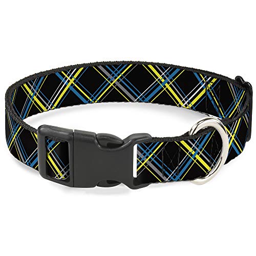 Collier clip plastique ajustable Plaid Jaune Noir pour chien Medium 43 cm - 2