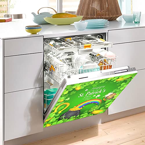 Happy St Patricks Day Dishwasher Magnet Cover Clover Shamrock Gold Coin Irish Spring Magnetic Sticker Dish Washer Door Panel Cover Fridge Kitchen Appliance Magnet Decal Sheet Decor 23X26 Inch #TOP4