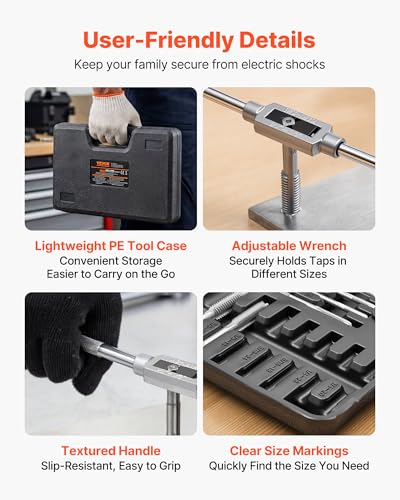 Image of VEVOR Tap and Die Set, 60-Piece Metric and SAE Sizes M3 to M12, #4 to 1 /2 inch, with Coarse and Fine Thread Taps and Dies, Wrench, Carrying Case and Complete Accessories, for Threading and Rethreading