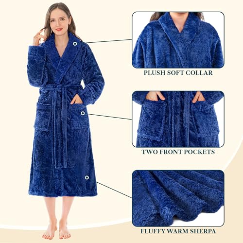 Image of PAVILIA Premium Womens Plush Soft Robe Fluffy, Warm, Fleece Sherpa Shaggy Bathrobe