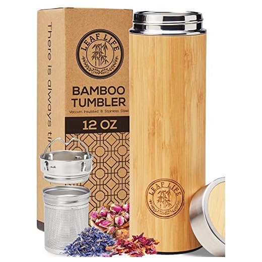 LeafLife Premium Bamboo Tea Bottle for Loose Tea - Tea Infuser Bottle - Tea Gifts - Insulated Water Bottle/Coffee Tumbler/Tea - Tea Gift Set, Tea Accessories - Tea Tumbler 12oz