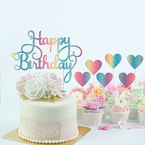 Lveud Set Of 7 Pieces Color Flash Happy Birthday Cake Toppe ，Happy Birthday Cake Topper And Love Heart Cake Topper-Birthday Cake Decorations #TOP3