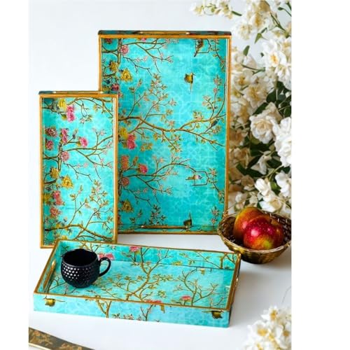 Image of Set of 3 Wooden Trays Enamel Coated| Premium Wooden Trays| Rectangle Trays Set of 3 | Serving Trays | Wooden Tray | Kitchen & Dining Decorative | Size- 16 X 10 Inch | 14 X 8 Inch | 12 X 6 Inch