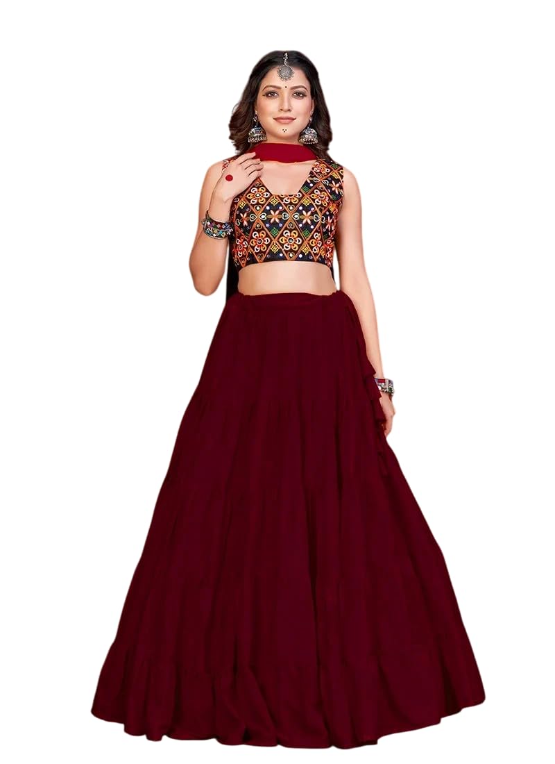 Women's Maroon Faux Crepe Kutch Work Chaniya Choli-picture-38