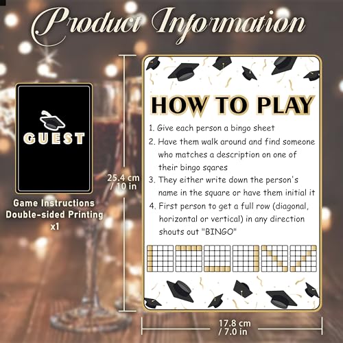 Image of Partico Graduations Bingo Cards, Find The Guest Bingo Game Cards | Graduation Game for 24 Players, Grad Party Ice Breaker Games, Graduation Celebration Party Supplies