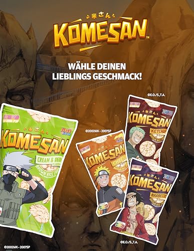 KOMESAN Naruto Reiswaffeln – Cream & Onion-Reis-Snack – Offiziell lizenziert – Crunchy Anime Reiswaffeln im Kakashi-Design – 1 x 60 g