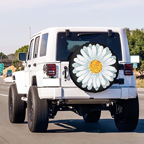 Image of Vintage White Daisy Spare Tire Cover Dust-Proof Wheel Tire Cover Fit Trailer, RV, SUV and Many Vehicle 17 Inch