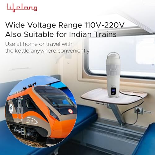 Image of Lifelong 2 in1 Portable Electric Kettle & Bottle for Travel 400ml |Wide Voltage-for Homes(220v) & Indian Trains(110v)| Quick Boil |4 Temp |Digital Touch Ctrl |Cool Touch |Make Tea /Coffee Without Milk