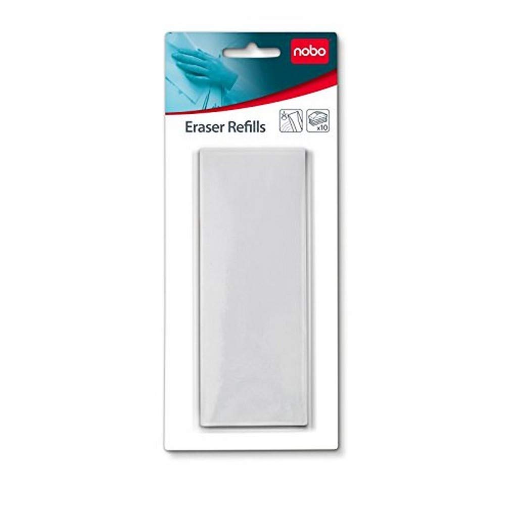 Nobo Whiteboard Eraser Refill Pads, Pack of 10, Dry Wipe Surfaces, 1901434