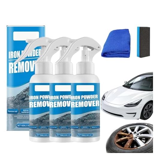 Iron Powder Remover Spray, Multi-Functional Quick-Acting Rust Removal Spray - pH Neutral & Paint Safe Car Detailing for Wheels, Rims & Metal Tools - Advanced Formula, No Damage to Surface (100 ML*3)