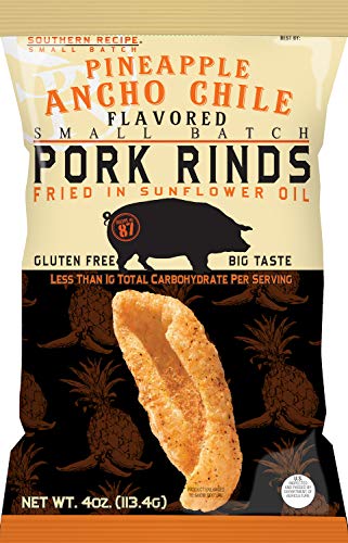 Southern Recipe Small Batch Classic Pork Rinds | Keto Snacks, Low Carb Snacks, High Protein, Gluten Free   | Pineapple and Chile Ancho, 4 Ounce Bag (Pack of 6)