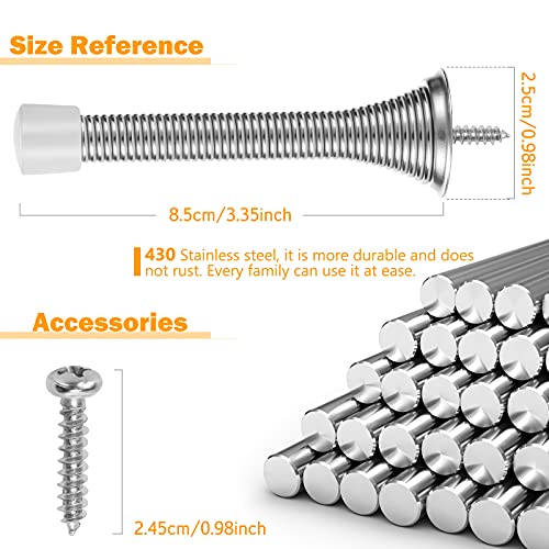 Crosize 6 Pack Sliver Spring Brushed Satin Nickle Door Stops For Baseboard, 3-1/4" Heavy Duty Flexible Door Holder, Stainless Steel Door Stopper For Bottom Of Door, Wall Protector With Rubber Bumper #TOP1