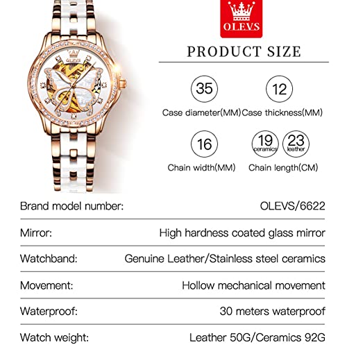 Self Winding Womens Watch Rose Gold Ceramic Watches Mechanical Skeleton Elegant Watches For Women White Luxury Diamond Watches Waterproof Dress Women's Watch Women Big Wrist Watch Crystal Women Reloj Mujer #TOP7