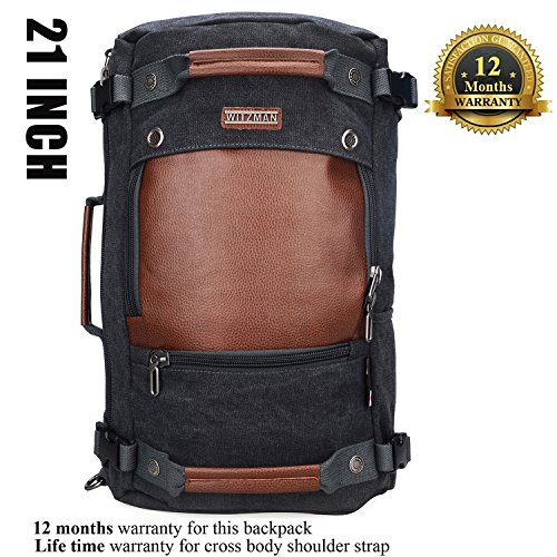 WITZMAN Men Travel Backpack Canvas Rucksack Vintage Duffel Bag A2021 (21 INCH Black)