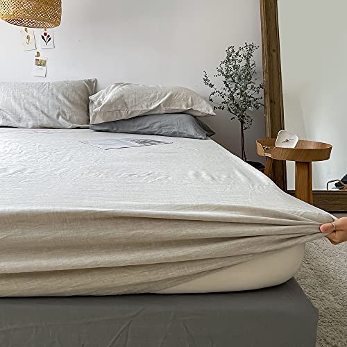 King Linens 100% Linen Fitted Sheet Stone Washed Solid Color - (1 Piece) 14 Inch Deep Pocket Mattress Cover Soft Natural Breathable Farmhouse - Linen, Full Size #TOP6