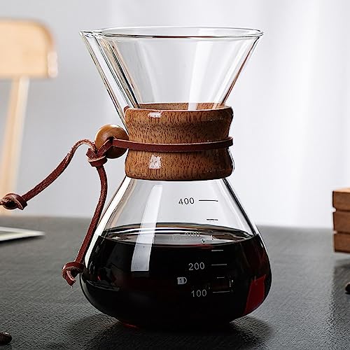 Drip Coffee Maker, 400ml Double Layer Pour Over Coffee Maker Dripper Filter Drip Coffee Maker V Spout Coffee Brewer Wooden Sleeve Coffee Brewer for Home Cafe Party