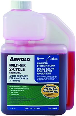 Arnold 2-Cycle Engine Oil Mix, for Chainsaws, Trimmers, and Blowers, Compatible with Major Brands, Tip N Measure Plastic Bottle, 16 oz.