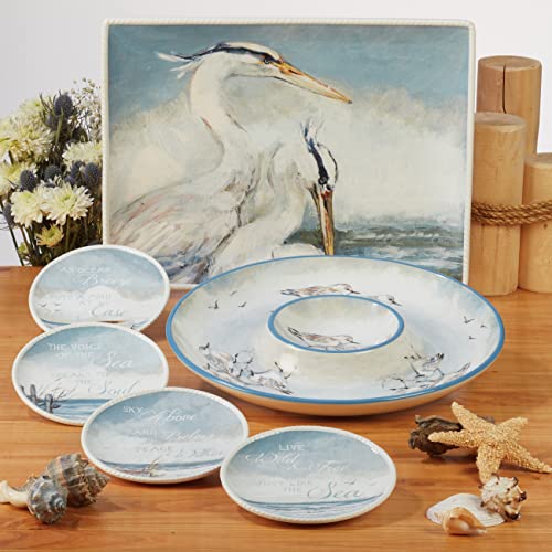 Shorebirds 12.5" Round Ceramic Serving Platter – Coastal Rowboat Scene with Hand-Painted Watercolor Art – Dishwasher & Microwave Safe – Decorative Coastal Dinnerware for Entertaining or Display - Image 6