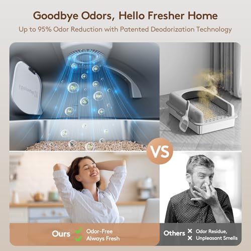 Stainless Steel Litter Box, Patented Ordor Control Technology, No Filters Needed, Convenient Flip-Top Lid, Extra Lage 65L Enclosed, Anti-Leak, Comes with Scoop & Litter Mat, Easy to Clean