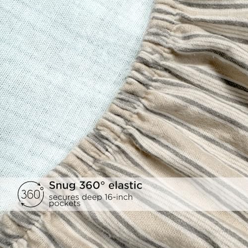 Image of Briarwood Home Printed Flannel Sheet Set, 100% Natural Cotton, Soft, Warm & Deep Pocket, Advanced Nano-Tech Making it Resistance to Pilling; Brushed 6 Times for Softness (Oak Stripes, Twin)