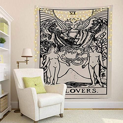 Tarot Tapestry, Sun Moon Style Design Decorative Wall Hanging Art Sets 50 x 60 Inches for Home Office & Dorm Decor (The Lovers2)