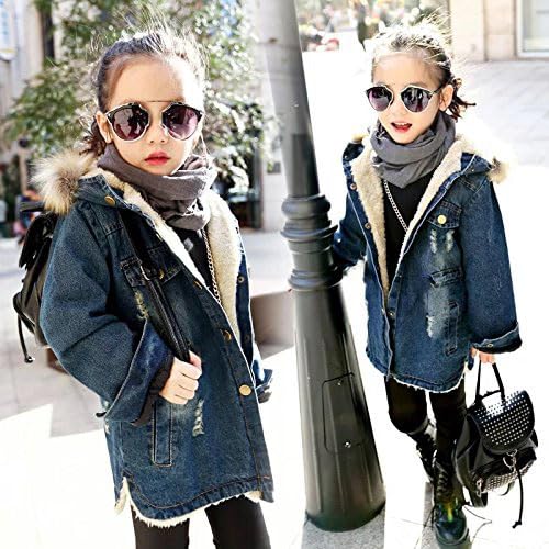 TAOJIAN Little Girls Fall Winter Hooded Denim Ripped Coat Fleece Jacket Outerwear4