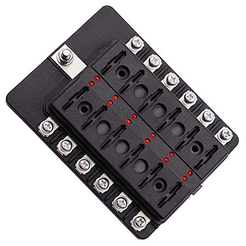 Universal Car Blade Fuse Holder Box 12 Way Fuse Terminal Block with LED Indicator for Car Boat Marine Trike
