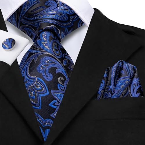 Image of Dubulle Mens Paisley Floral Silk Tie for Men Striped Necktie and Pocket Square Cufflinks Set Wedding Business