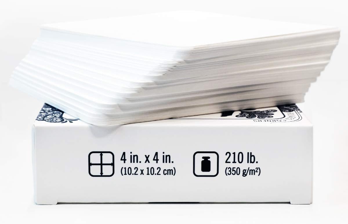 Artist's Tile Set: White Thick 210 lb Paper, 17pt, 4x4 inches. Pack of 75 Square Sheets. Heavyweight Paper for tangles, Patterns, Mandalas and Miniature Drawings. Blank Index Flash Note Cards