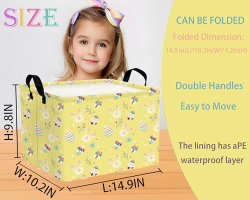 Image of Large Rectangular Easter Baskets Empty Waterproof Boy Toy Box Foldable Kid's Gifts Storage Bin Spring Room Decor(Gift Box Rabbit Egg)