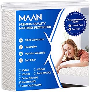 MAAN Bamboo Waterproof Mattress Protector - Extra Deep Fitted Quilted King Size - Noiseless, Breathable and Hypoallergenic, 3D Air Fabric 220 GSM with TPU Backing Material (UK King 150 x 200 + 38 cm)