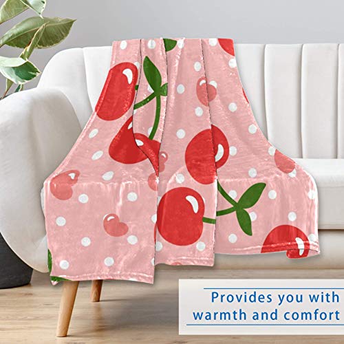 Couverture cerises 150x100 cm douce et chaude pour lit et canapé
