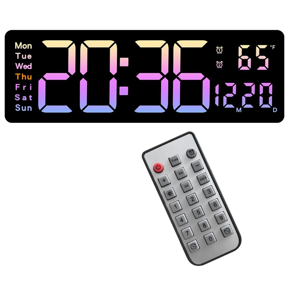 Horloge murale numérique LED rose avec double alarme et grand affichage de la température