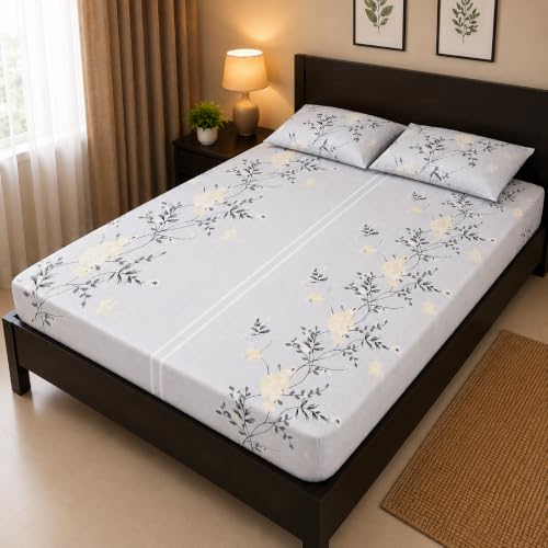 Image of King Size Fitted Bedsheet 100 x 108 Inch | Elastic Edge Mattress Sheet for King Bed | Stay-in-Place Bedding Solution | Smooth Finish Bed Linen for Modern Homes (Grey)