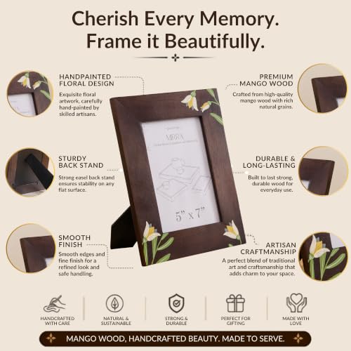 Image of Aurum Crafts MIRRA Handpainted Mango Wood Photo Frame (4x6) - Artisanal Floral Decorative Picture Frame for Home Decor, Durable Handcrafted Gift, 8.5 inch x 6.5 inch