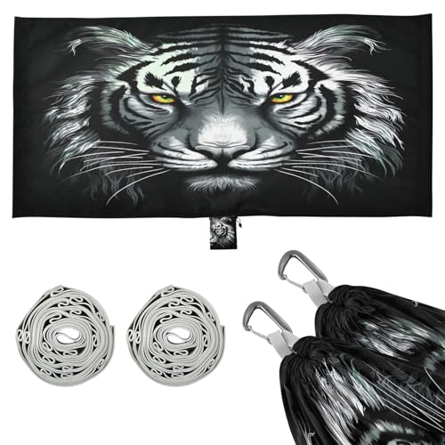 SDMKA Tiger Black & White Camping Hammock, 330 lbs with 2 Tree Straps, Carry Bag, Single Portable Hammock for Outdoor/Indoor, Hiking, Beach, Backpacking, Travel