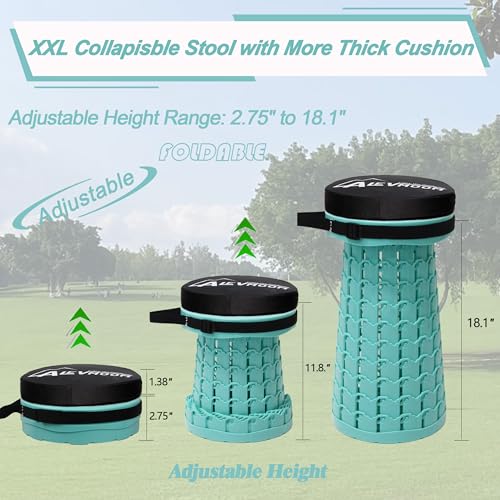 Image of ALEVMOOM Upgraded Collapsible Stool with Cushion,600LBS Max Weight,18.1 inch Height Adjustable,Sturdy Portable Telescoping Stool,Folding Camping Stool for Outdoor Hiking Travel
