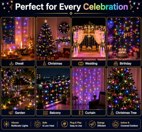 Image of Quace 36 Ft Multicolor LED Pixel String Lights | 360 Decorative Copper Wire Fairy Lights for Diwali, Christmas, Wedding, Party & Home Decor | Bright Serial LED Lighting | Pack of 10