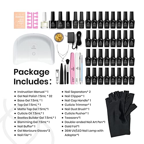 Beetles 52 Pcs Gel Nail Polish Kit With Uv Led Light Starter Kit, Soak Off 32 Colors Glitter Gel Polish Set With Base Gel Top Coat 36W Nail Dryer/Building Gel/Blomming Gel/Nail Art For Diy Home #TOP2