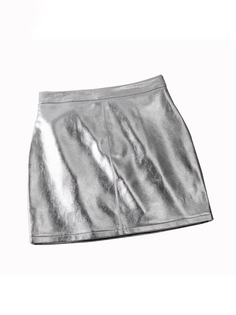 Kelsiop Minigonna da donna in ecopelle verniciata oro riflettente a vita alta Y2k Streetwear